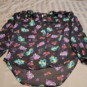 🌴 ELLE BLOUSE SHEER LONG SLEEVE FLORAL PRINT SIZE SMALL